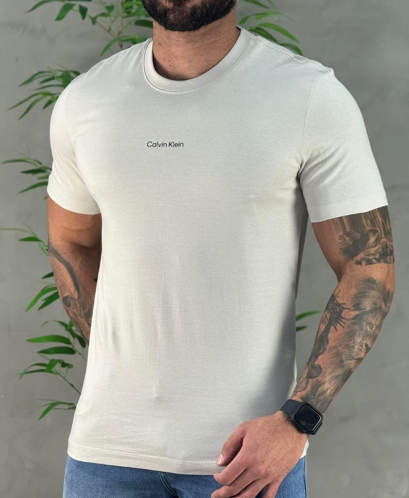 Camiseta Bege Masculina Malha Flamê - Calvin Klein