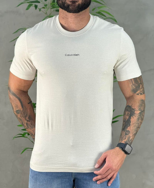 Camiseta Bege Masculina Malha Flamê - Calvin Klein