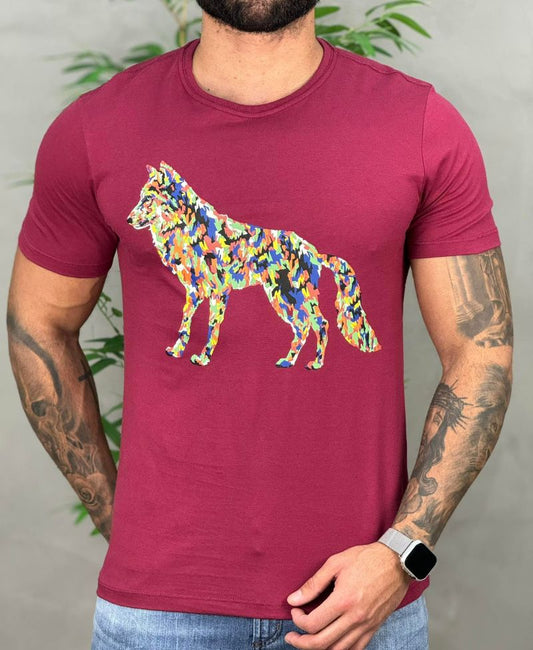 Camiseta Bordo Casual Masculina Wolf Ludic - Acostamento