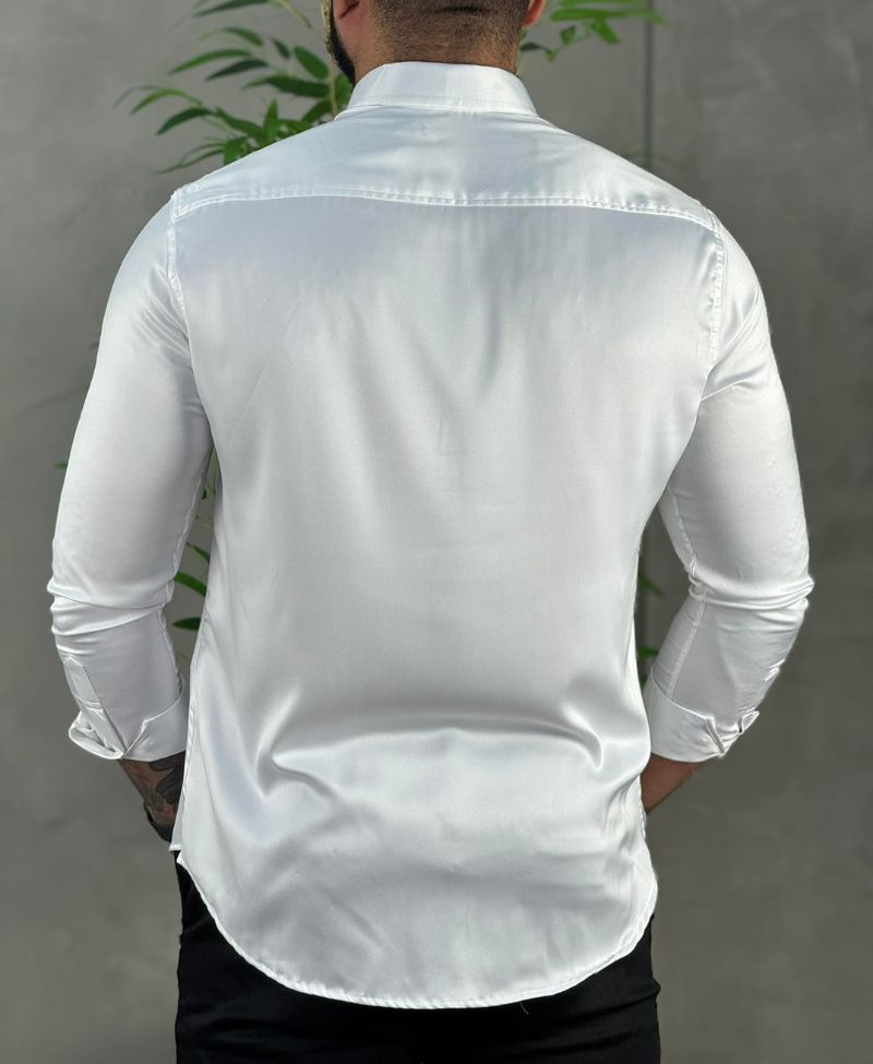 Camisa Social Branca Masculina Básica Acetinada - Per Pochi