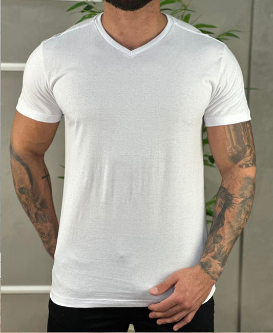 Camiseta Branca Masculina Lisa Com Logo No Peito - Paladho's Jeans Wear