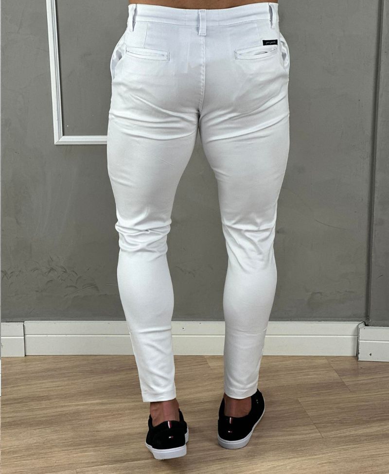 Calça Alfaiataria Branca Masculina Acetinada Skinny - Per Pochi