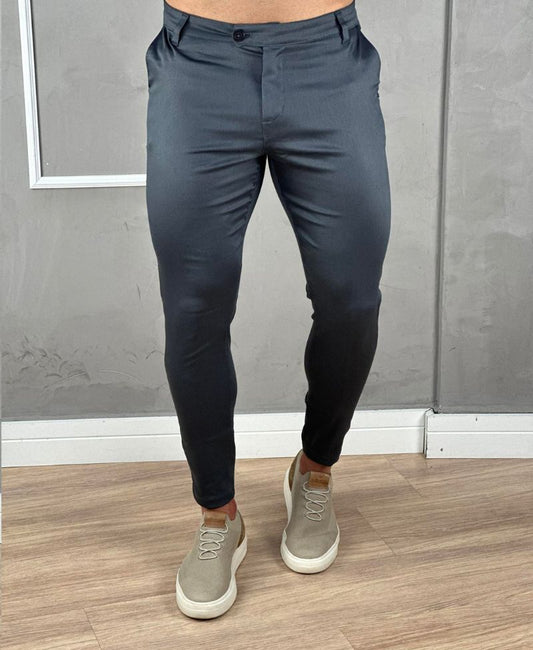 Calça Alfaiataria Cinza Escura Masculina Acetinada Skinny - Per Pochi