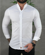 Camisa Social Branco Gola Padre Com Logo No Peito - Paladho's Jeans Wear