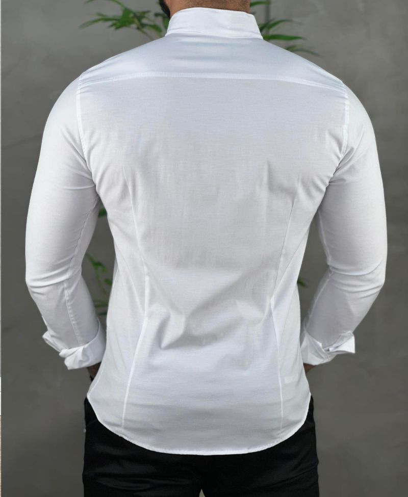 Camisa Social Branco Gola Padre Com Logo No Peito - Paladho's Jeans Wear