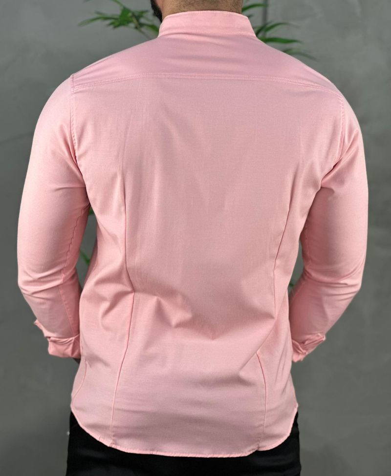 Camisa Social Rosa Claro Gola Padre Com Logo No Peito - Paladho's Jeans Wear