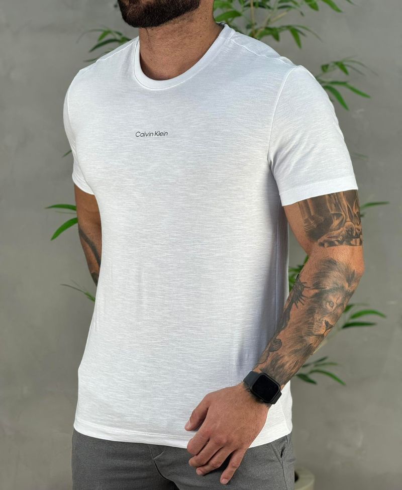 Camiseta Branca Masculina Malha Flamê - Calvin Klein