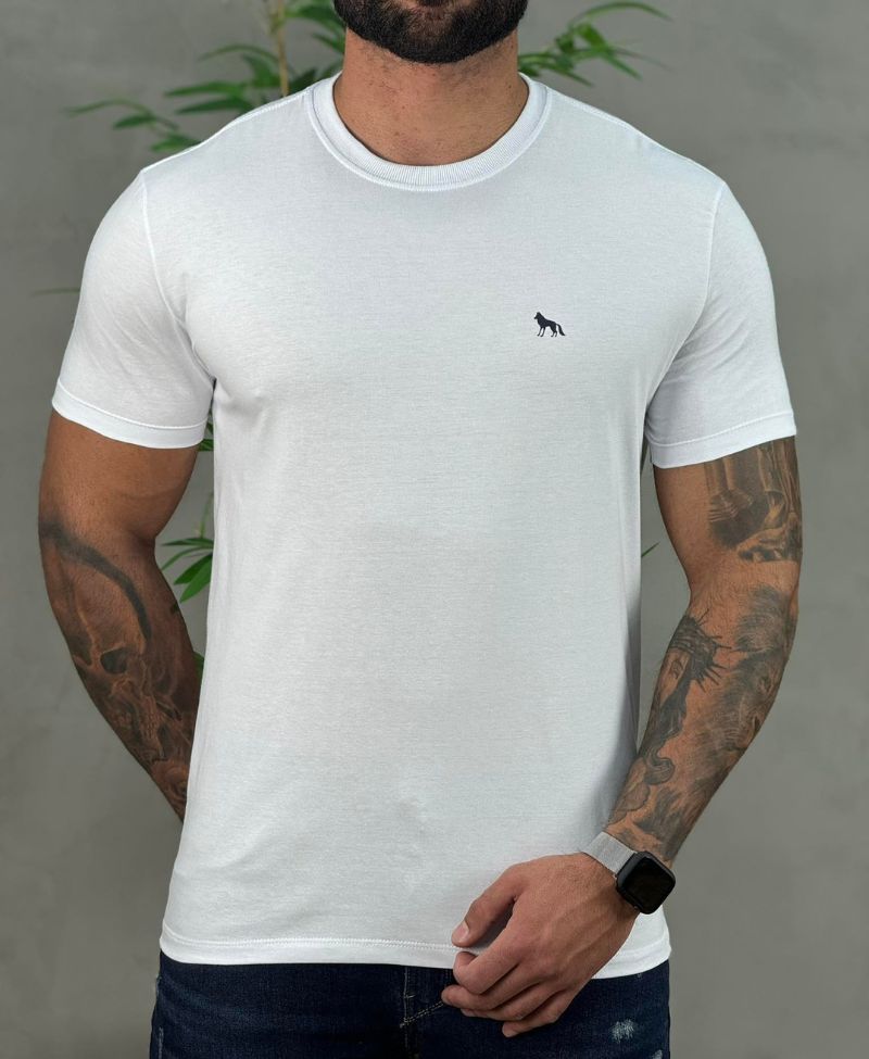 Camiseta Branco Casual Masculina Lobo Costas - Acostamento