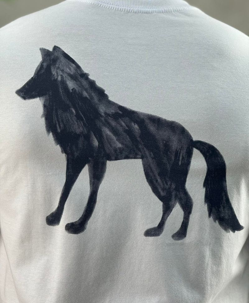 Camiseta Branco Casual Masculina Lobo Costas - Acostamento