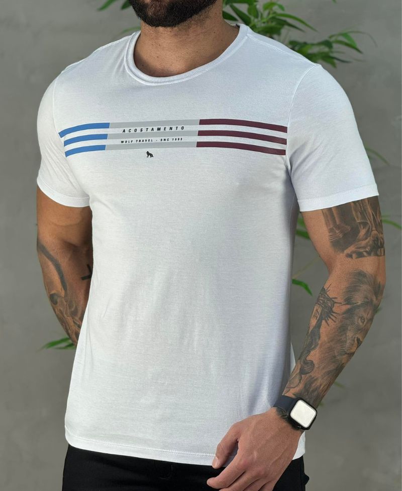 Camiseta Branco Casual Masculina Touch - Acostamento