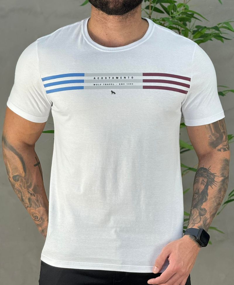 Camiseta Branco Casual Masculina Touch - Acostamento