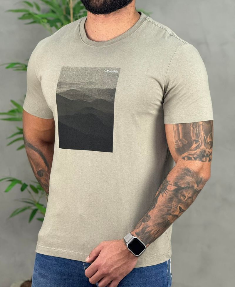 Camiseta Caqui Medio Masculina Reissue - Calvin Klein