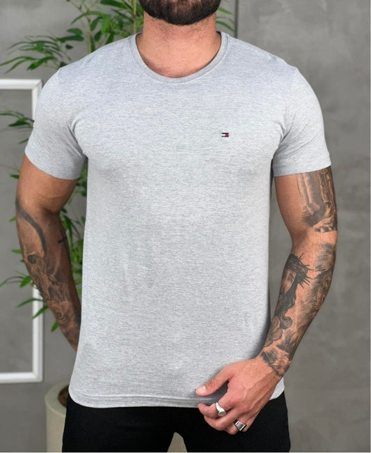 Camiseta Cinza Masculina Logo no Peito - Tommy Hilfiger