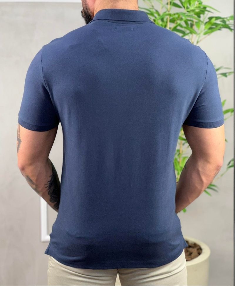 Camisa Polo Azul Marinho Masculina Marinho Com Logo Da Marca No Peito - Calvin Klein
