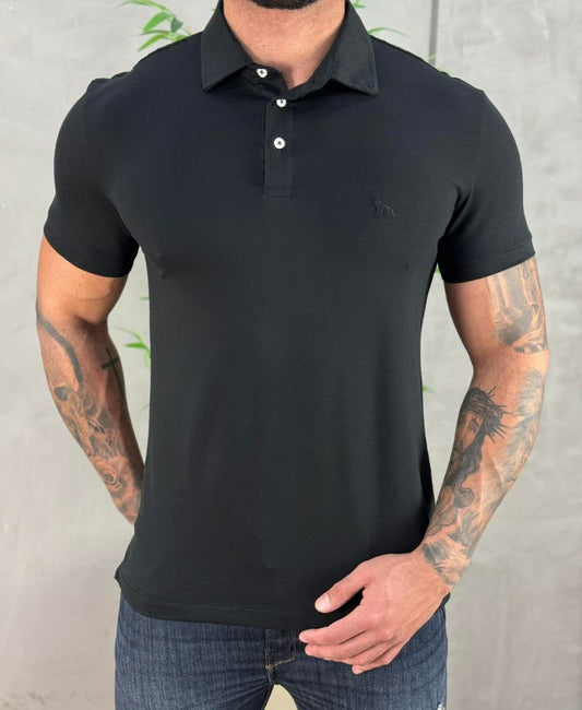 Camisa Polo Preta Masculina Logo Wolf - Acostamento