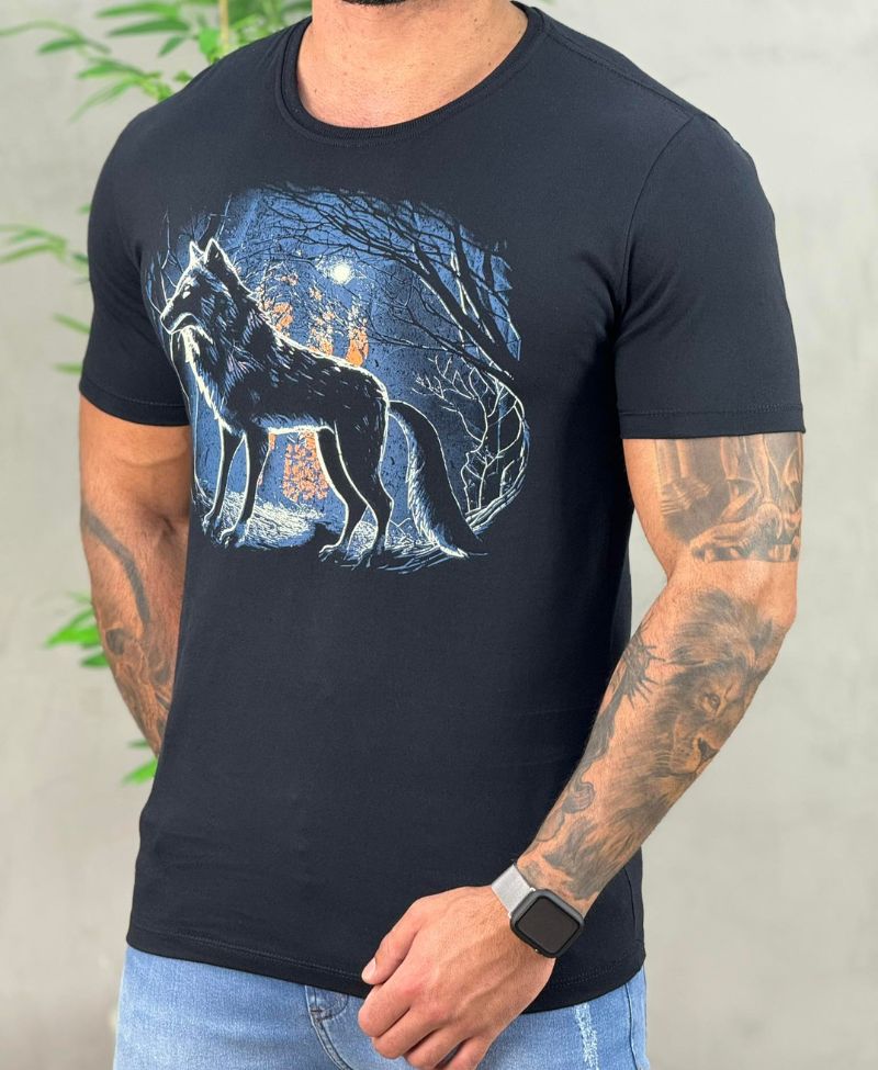 Camiseta Preta Casual Masculina Neon Mc - Acostamento