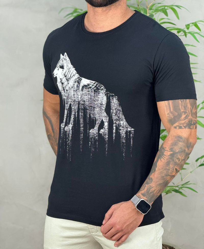 Camiseta Preta Casual Masculina React Ludic - Acostamento