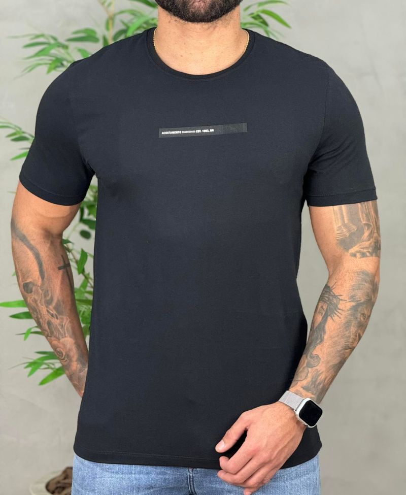 Camiseta Preta Casual Masculina Risk Uv - Acostamento