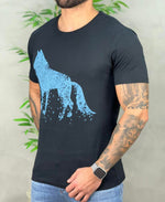 Camiseta Preta Casual Masculina Wolf Letters - Acostamento