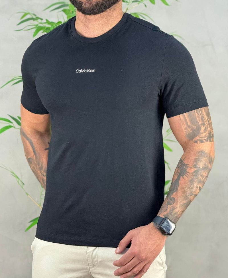 Camiseta Preta Masculina Malha Flamê - Calvin Klein