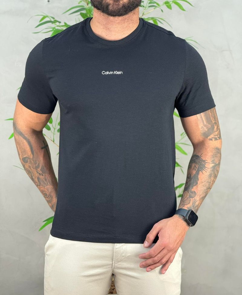 Camiseta Preta Masculina Malha Flamê - Calvin Klein