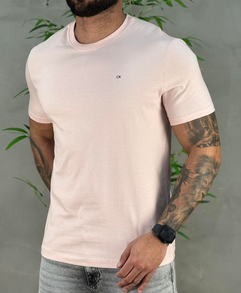 Camiseta Rosa Claro Masculina Com Logo Ck - Calvin Klein