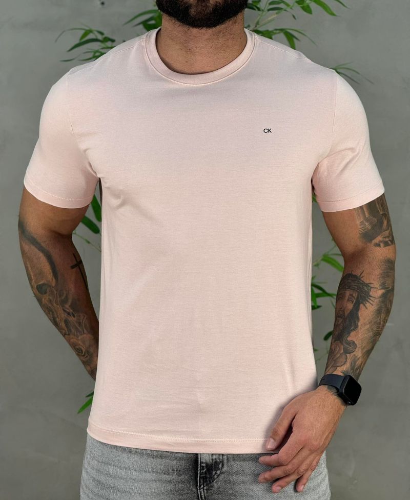 Camiseta Rosa Claro Masculina Com Logo Ck - Calvin Klein