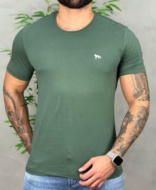 Camiseta Verde Casual Masculina Lobo Costas - Acostamento