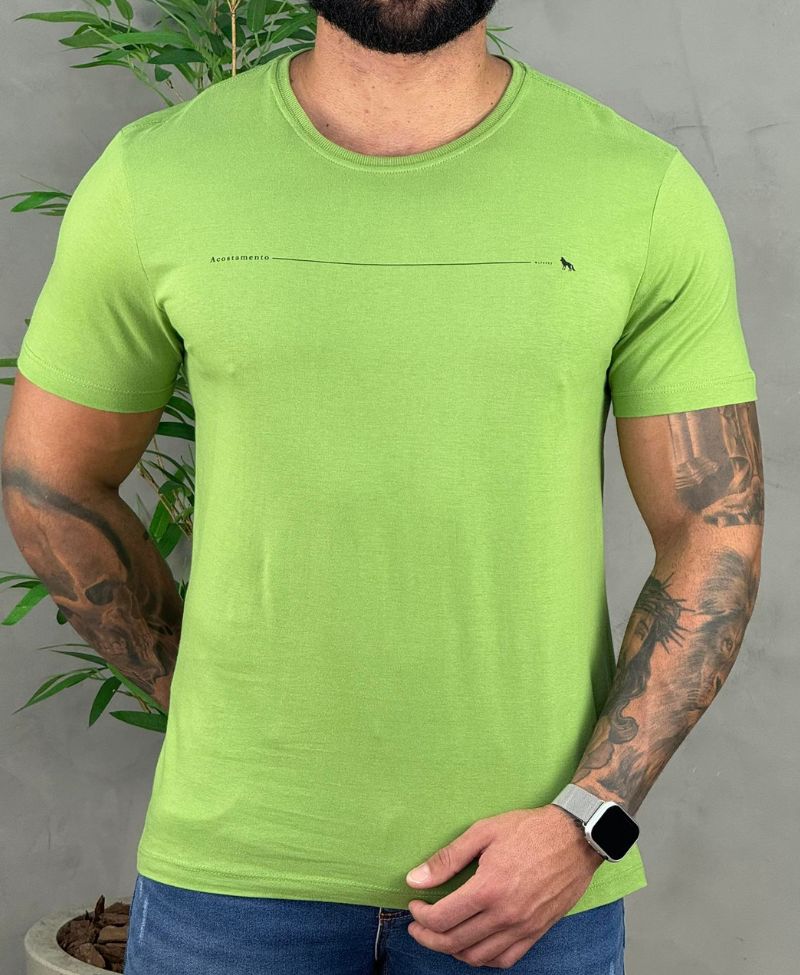 Camiseta Verde Hortelã Casual Masculina Line Wolf - Acostamento