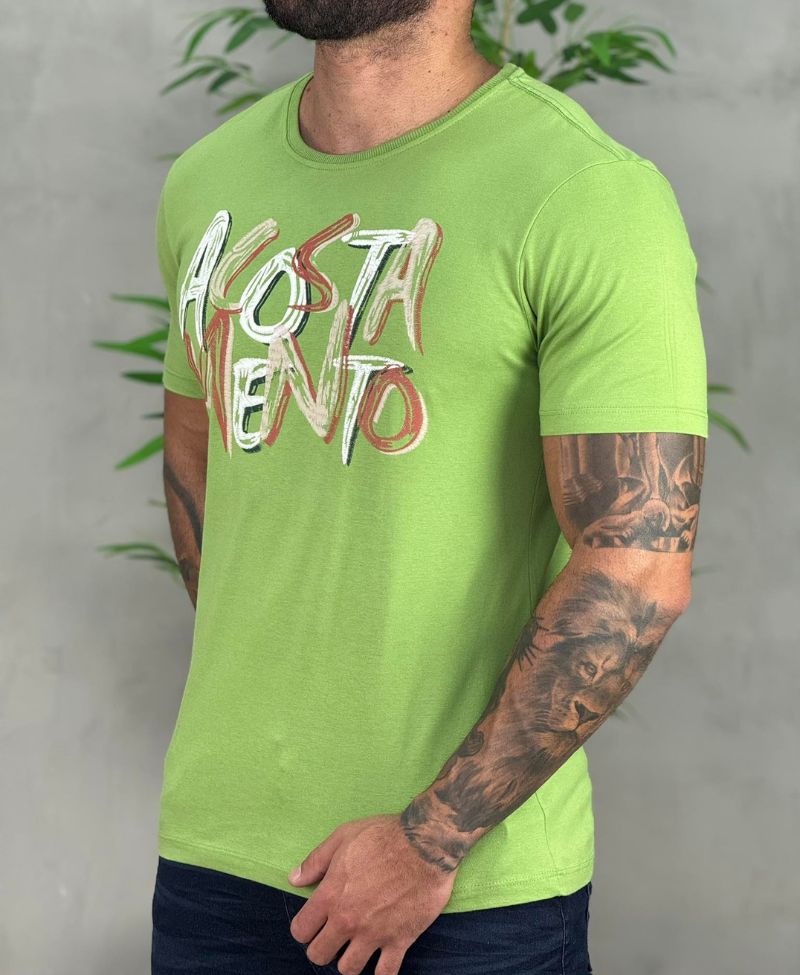 Camiseta Verde Hortelã Casual Masculina Mc - Acostamento