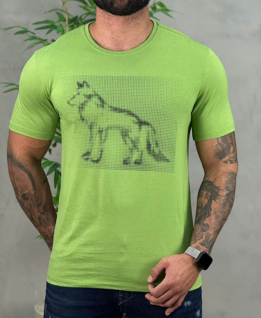 Camiseta Verde Hortelã Casual Masculina String Art - Acostamento