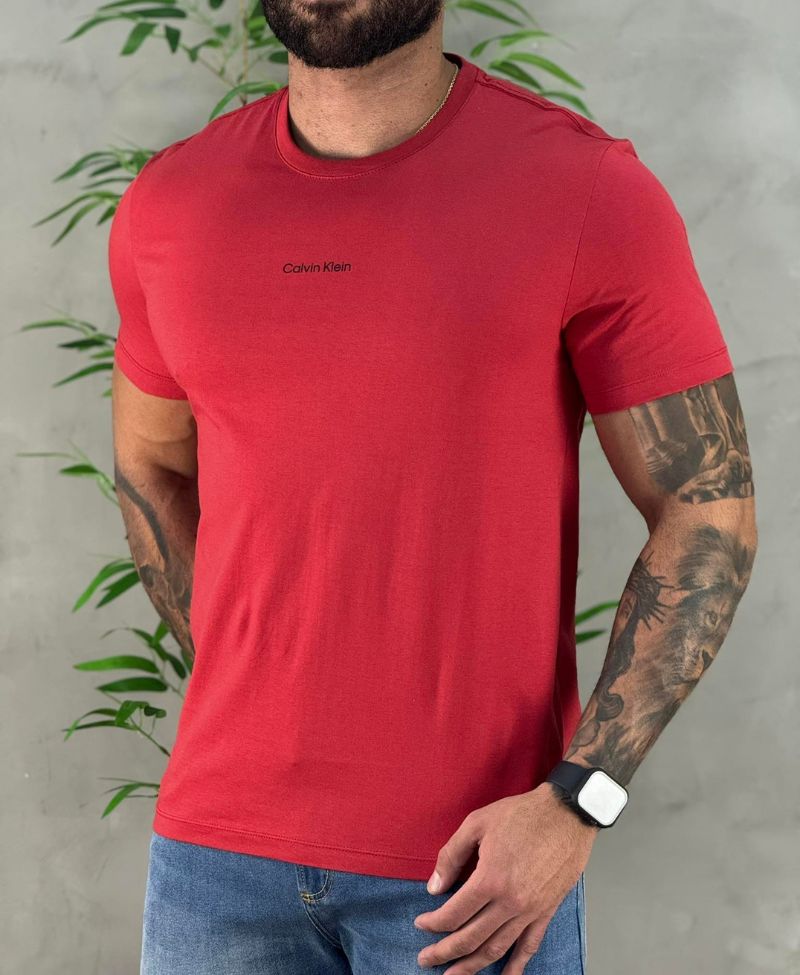 Camiseta Vermelha Masculina Malha Flamê - Calvin Klein