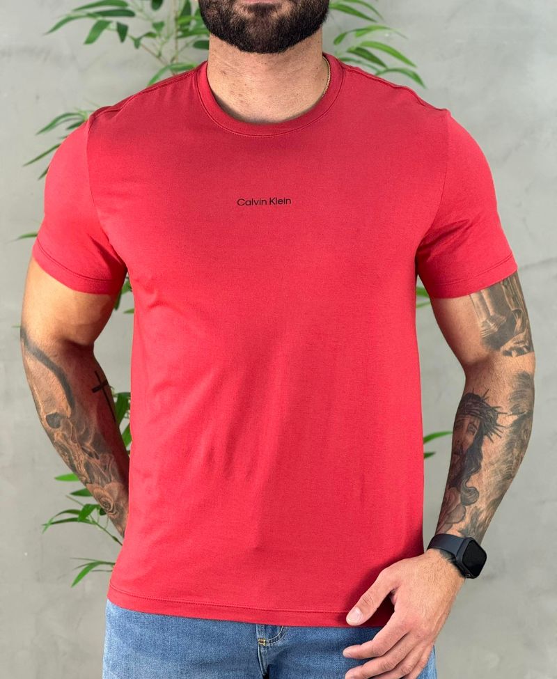 Camiseta Vermelha Masculina Malha Flamê - Calvin Klein