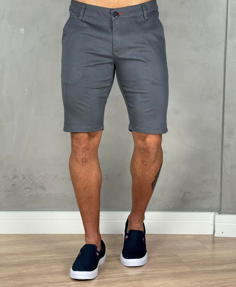 Bermuda Alfaiataria Cinza Escuro Masculina Lisa - Paladho´S Jeans Wear