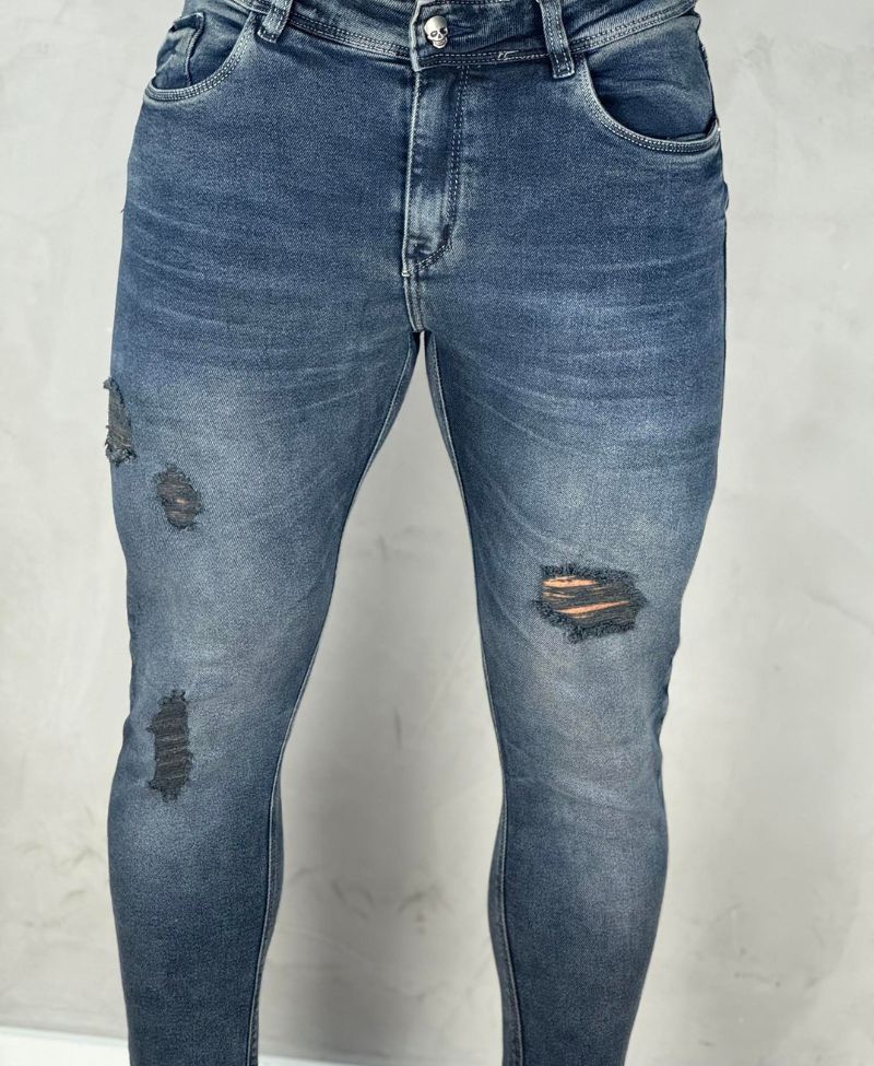 Calça Jeans Stonado Mesclada Masculina Skinny Destroyed - Jay Jones