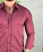 Camisa Social Vinho Masculina Acetinado Com Logo No Peito - Paladho's Jeans Wear
