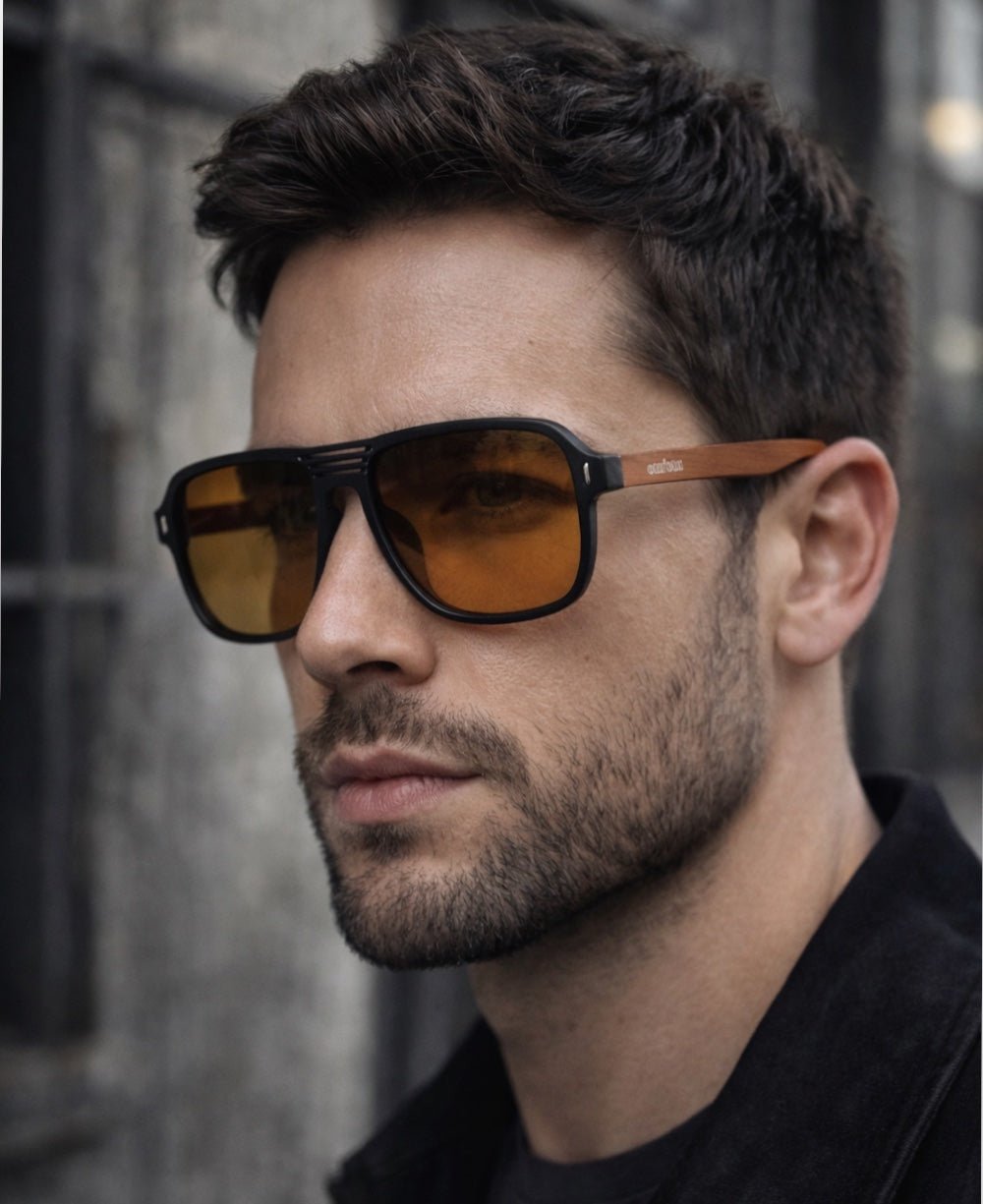Óculos de Sol Marrom Masculino Aviador com Hastes em Bambu - Olu'Olu Sunglass
