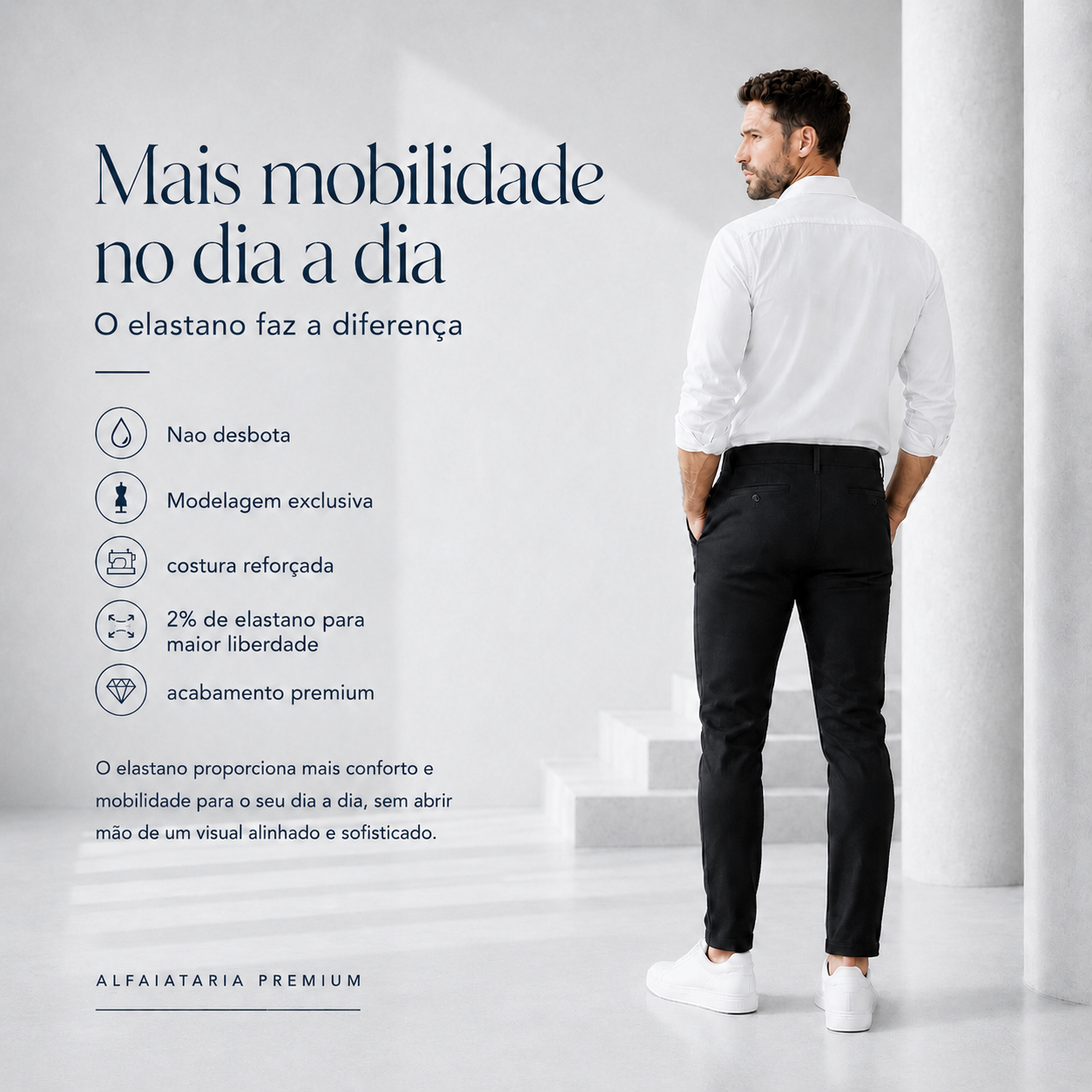 Calça Alfaiataria Azul Marinho Masculina Com Lycra - Rota77
