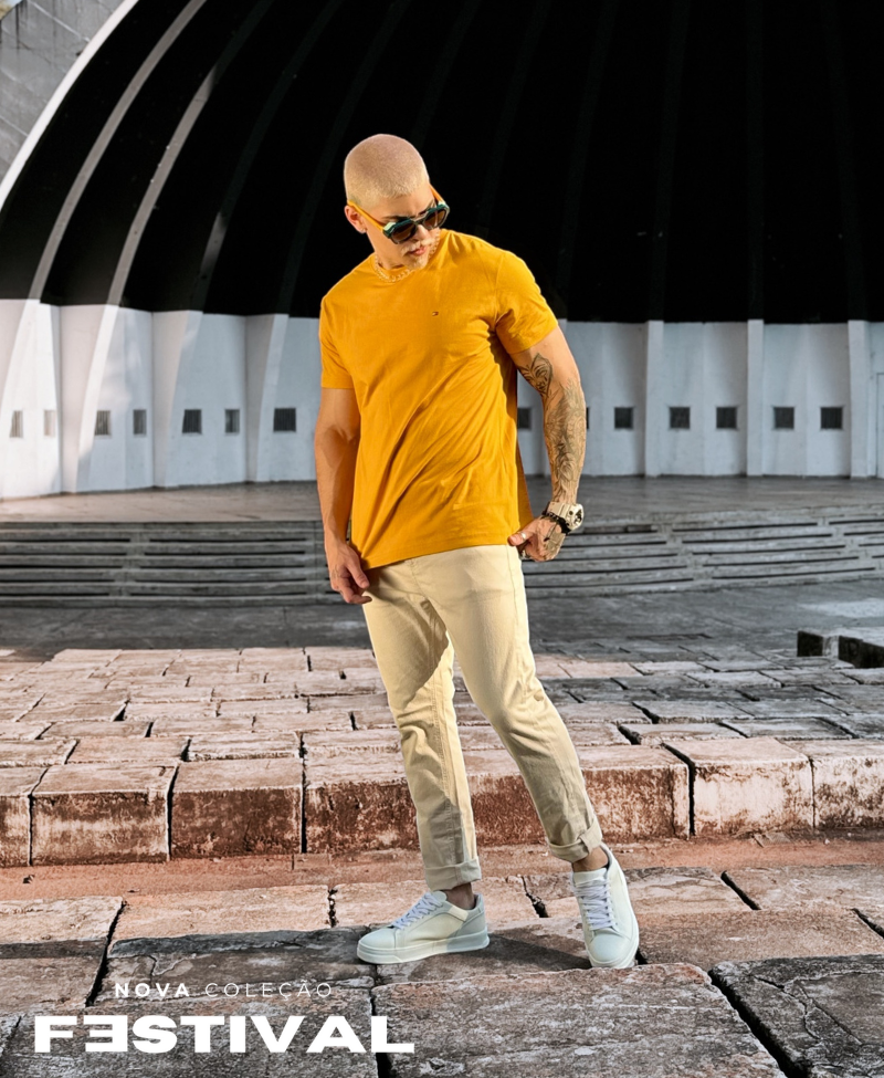 Camiseta Mostarda Masculina Clássica Cotton - Tommy Hilfiger