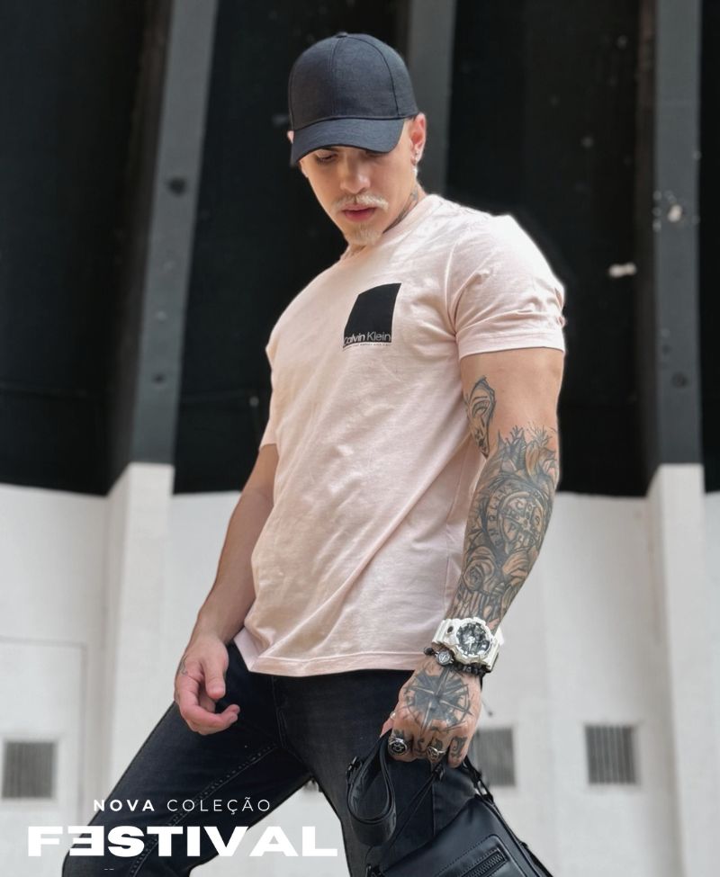 Camiseta Rosa Masculina Logo Sixty Eight - Calvin Klein