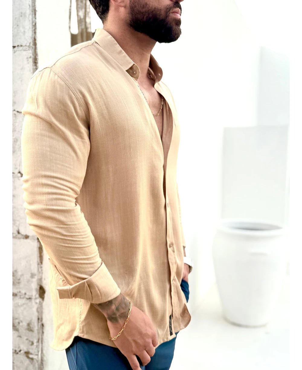 Camisa Dubai Gola Tradicional Bege Masculino - Per Pochi