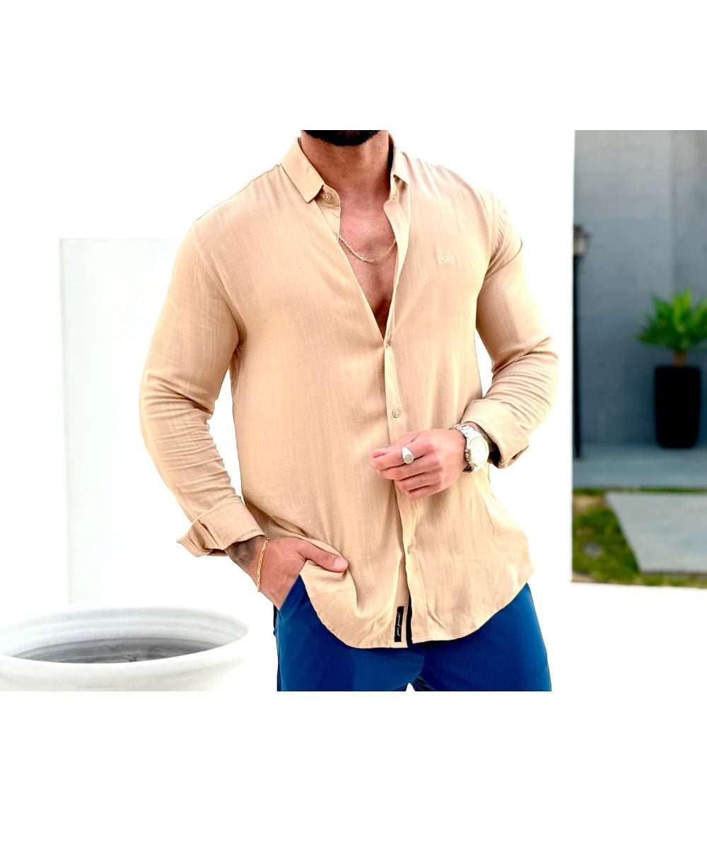 Camisa Dubai Gola Tradicional Bege Masculino - Per Pochi
