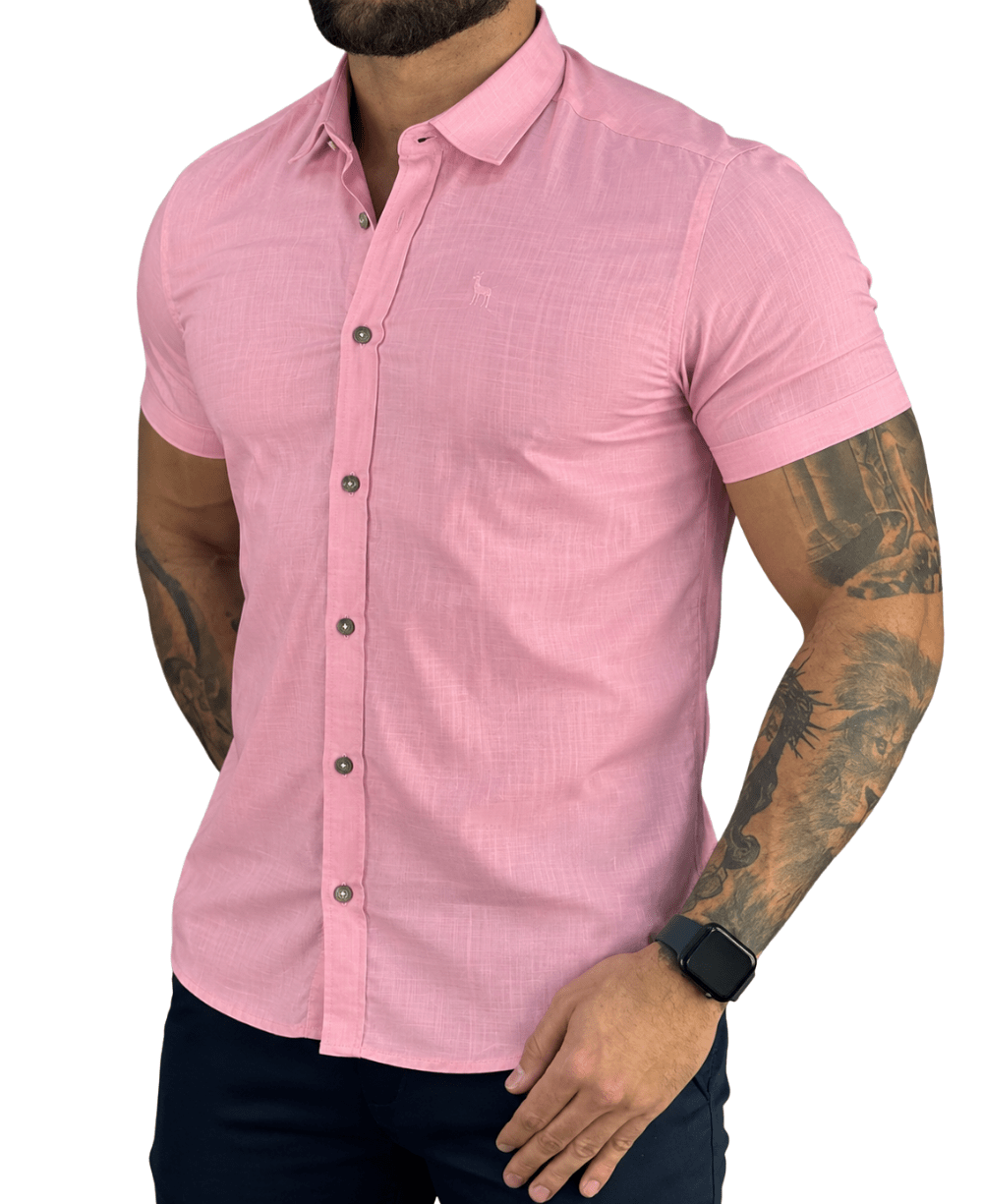 Camisa Rosa Masculino Manga Curta - Per Porchi