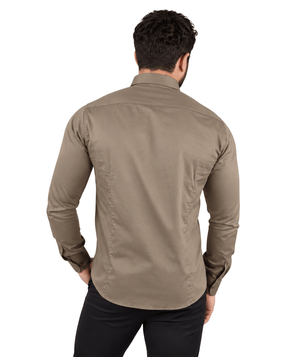 Camisa Social Caqui Masculina Acetinada - Paladhos