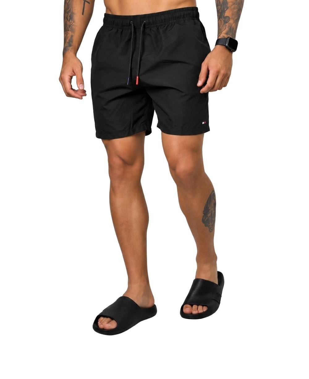 Shorts de Banho Preto Essential com Bandeira - Tommy Hilfiger