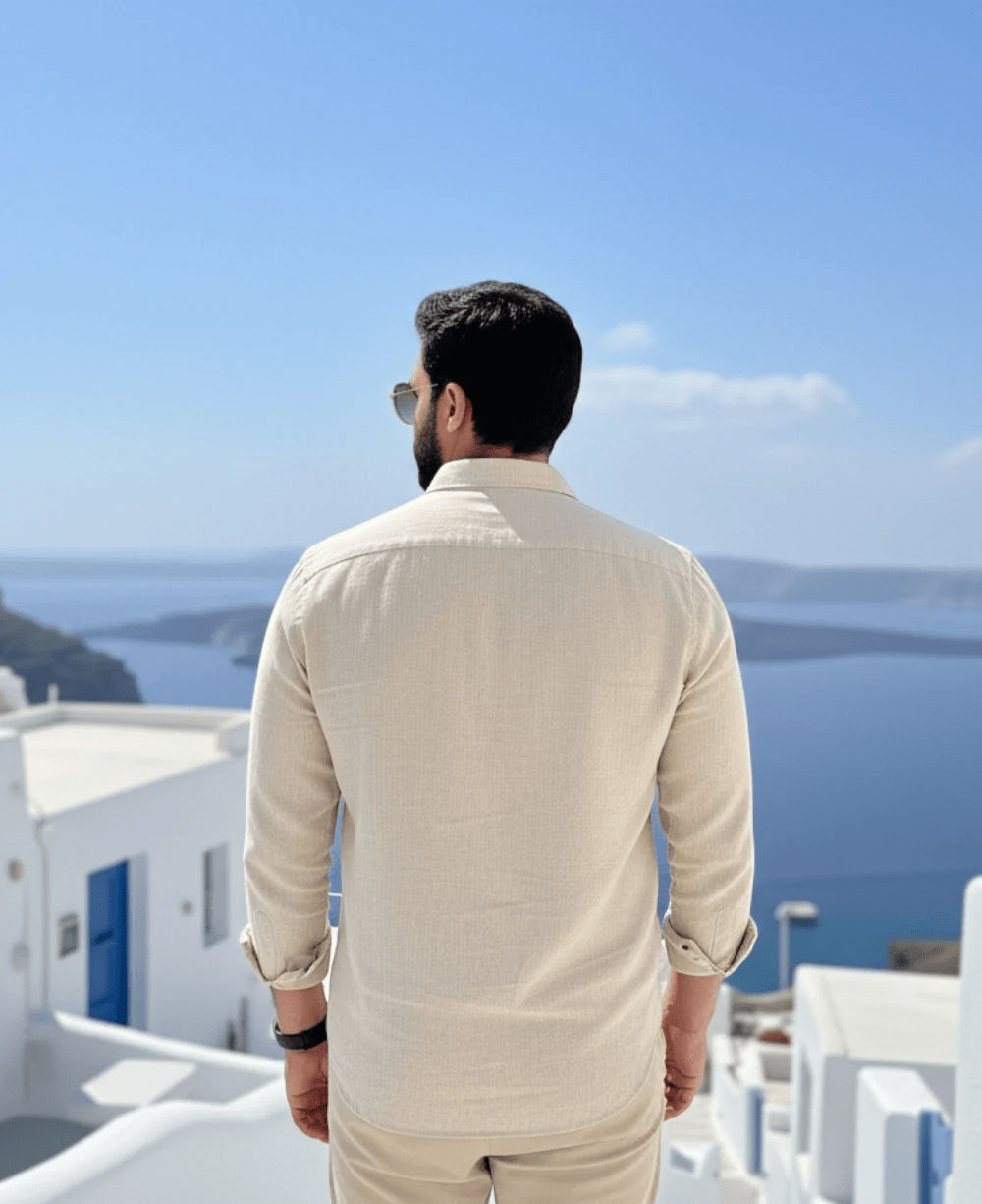 Camisa Linen Areia Masculino Linho- Per Pochi