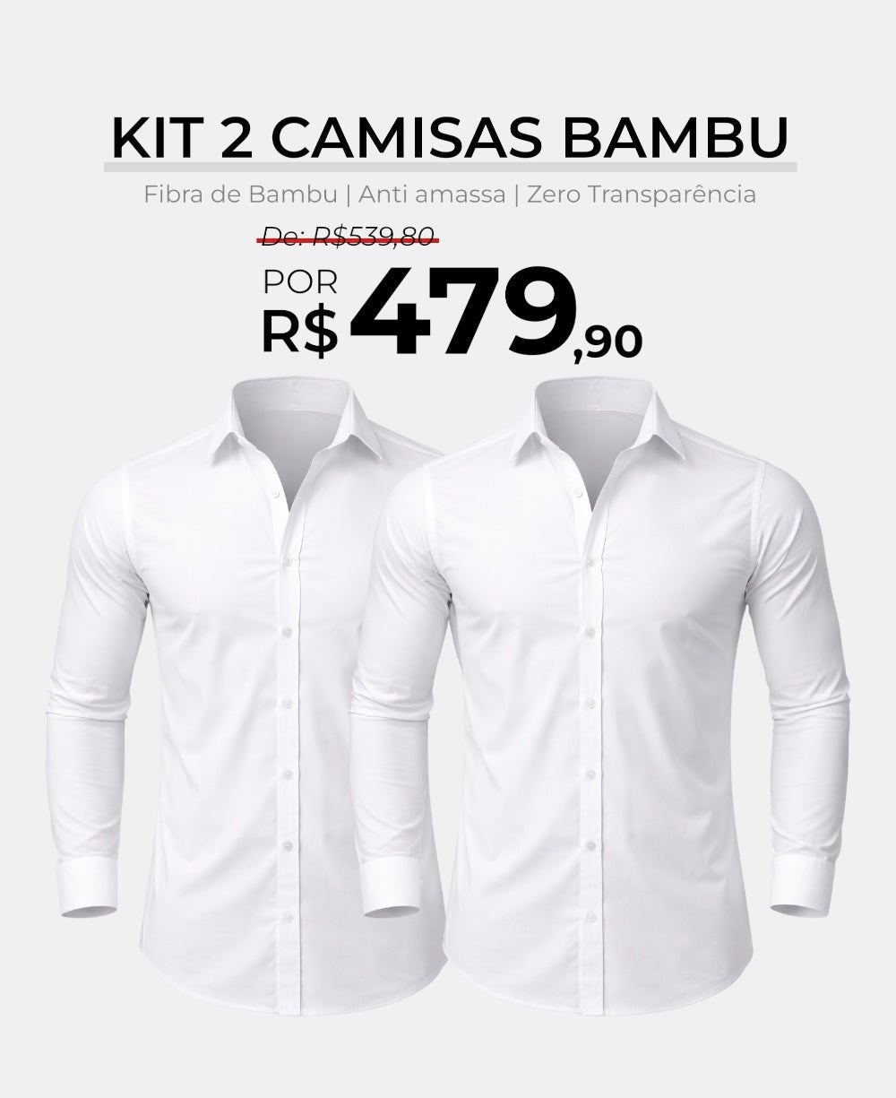 Kit 2 Camisas Branca Masculina Fibra de Bambu - Paladho´s
