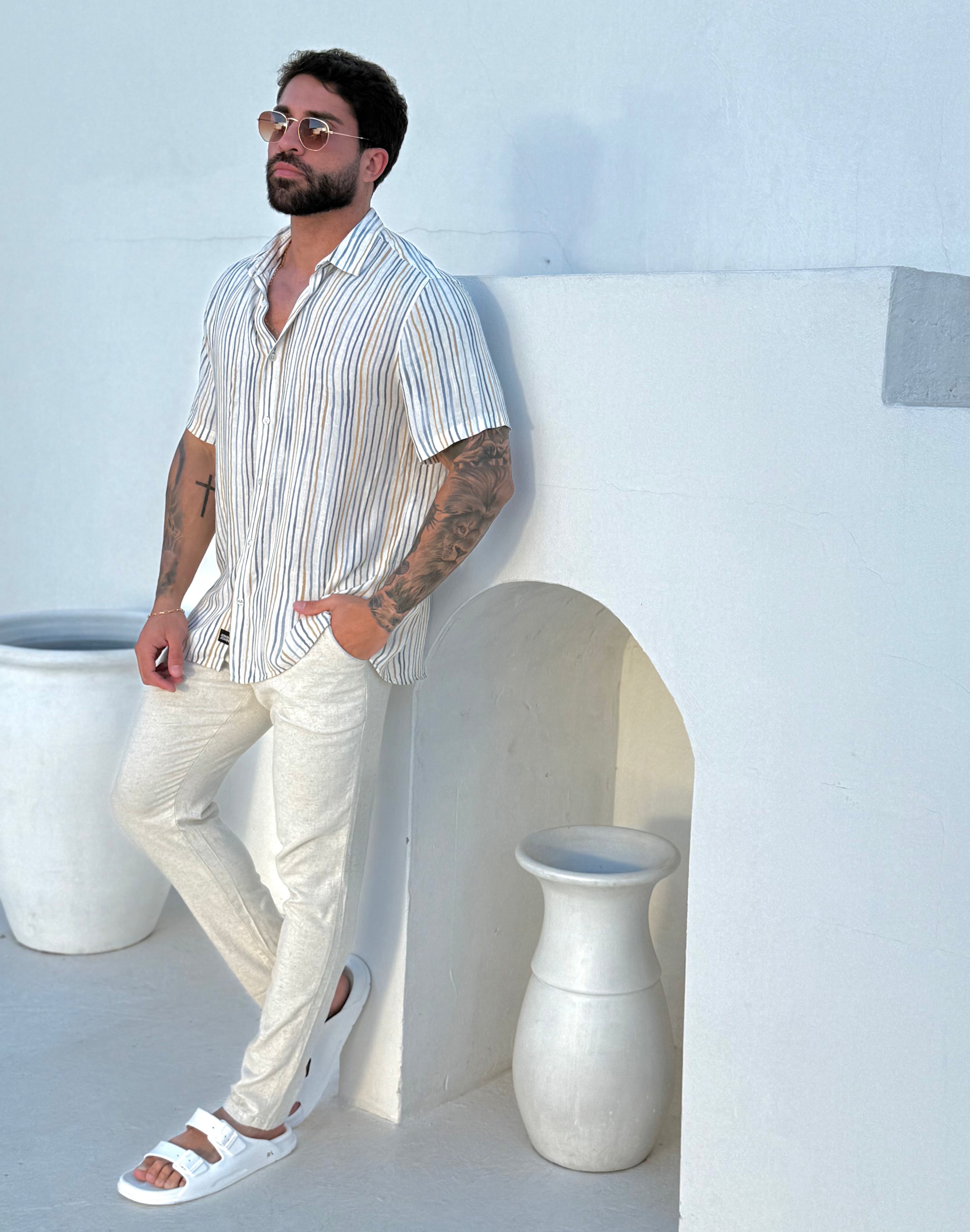 Calça Alfaiataria Linho Areia Masculina - Paladho´s