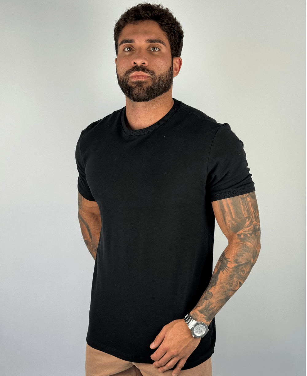 Camiseta Piquet Gola Textura Malha Regular Preto - Aramis