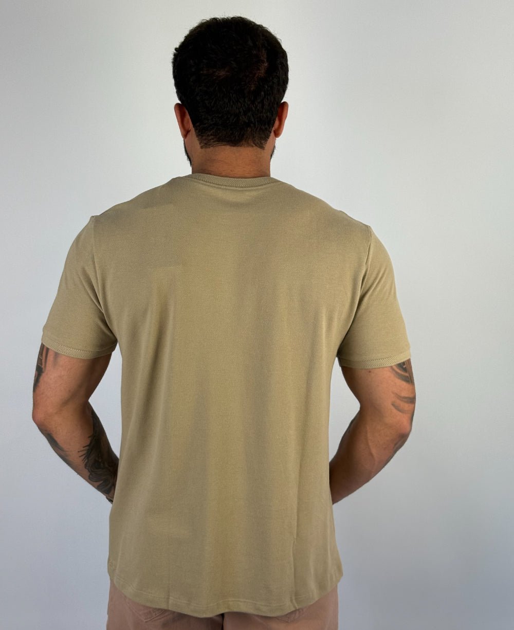 Camiseta Piquet Gola Textura Malha Regular Areia - Aramis